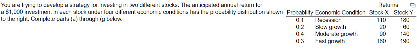 Solved a. Compute the expected return for stock X and for | Chegg.com