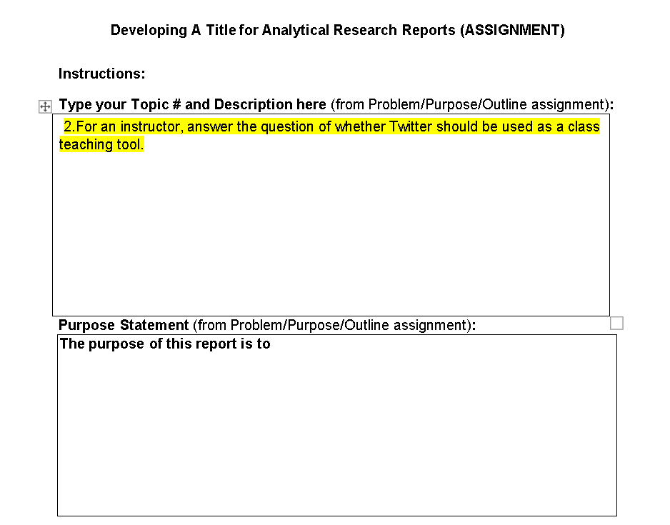 Solved Developing A Title for Analytical Research Reports | Chegg.com