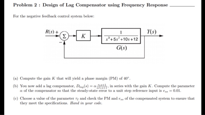 Solved Problem 2 : Design of Lag Compensator using Frequency | Chegg.com