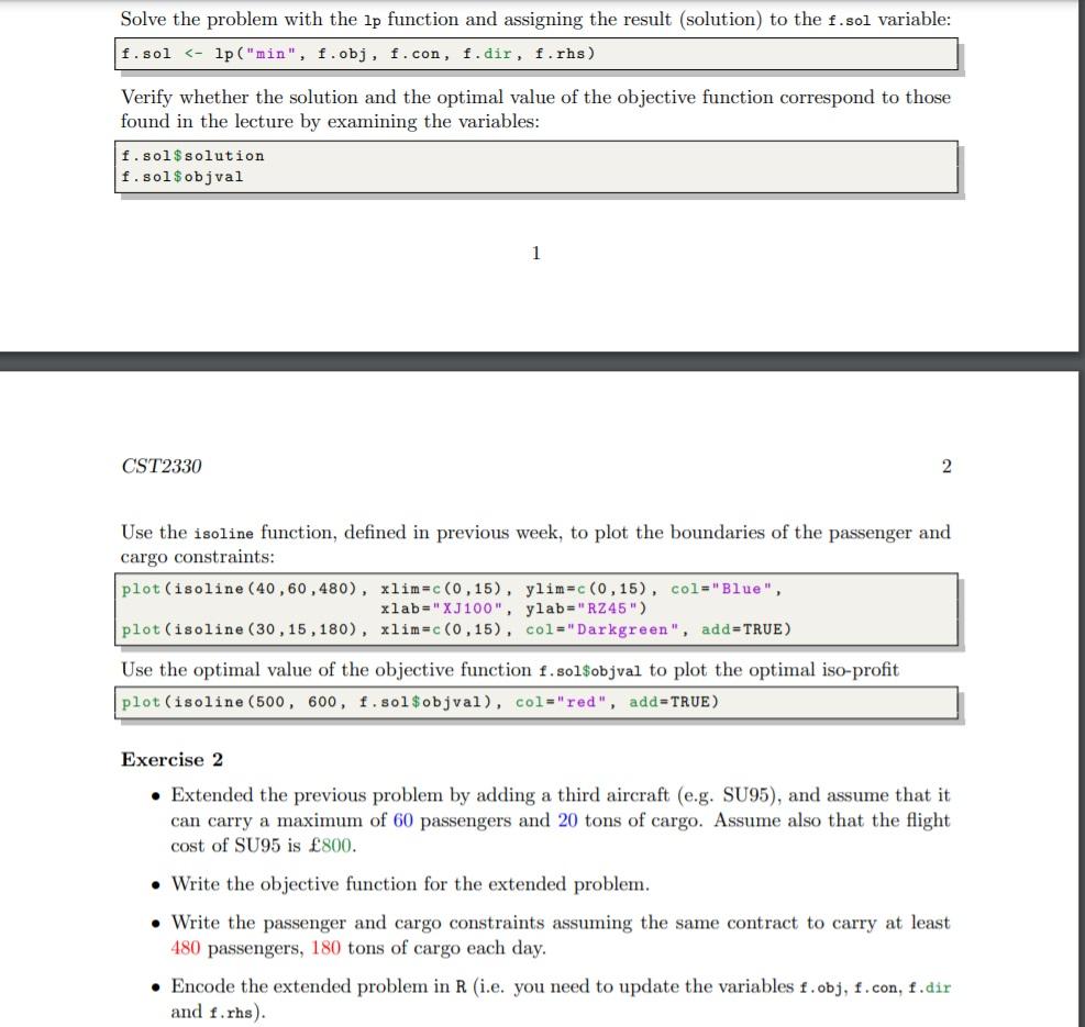 Linear programming in R with lpSolve Exercise 1 | Chegg.com