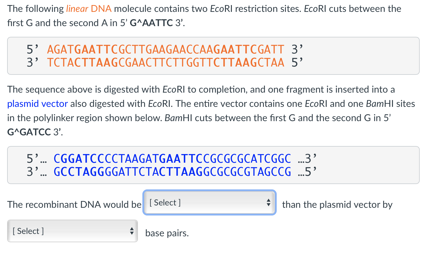 Solved The following linear DNA molecule contains two EcoRI | Chegg.com