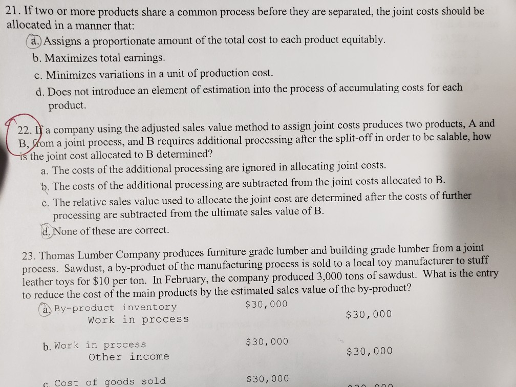 Solved 21. If two or more products share a common process | Chegg.com