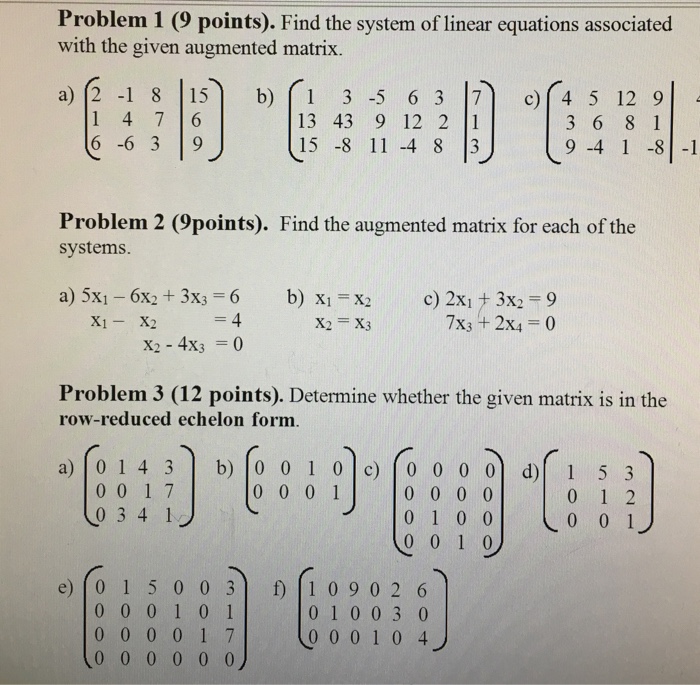 Solved Problem 1 (9 points). Find the system of linear | Chegg.com