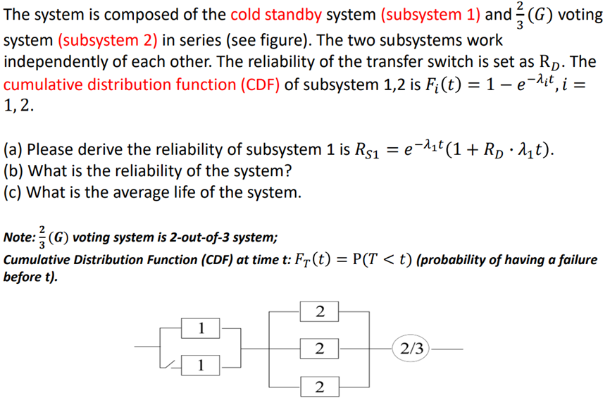 Solved The system is composed of the cold standby system | Chegg.com