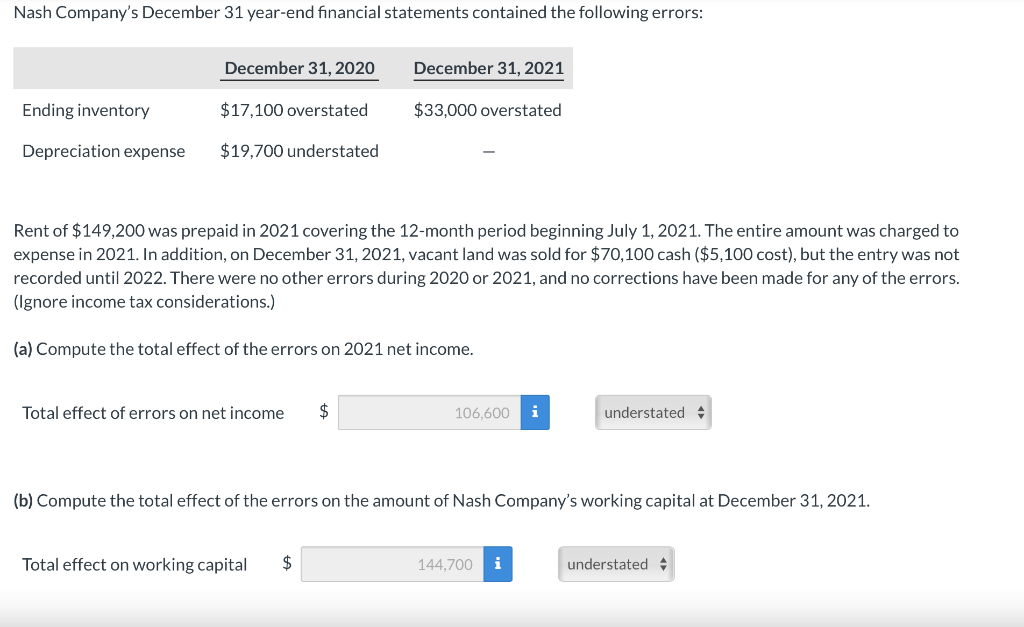 Solved Nash Company's December 31 Year-end Financial | Chegg.com