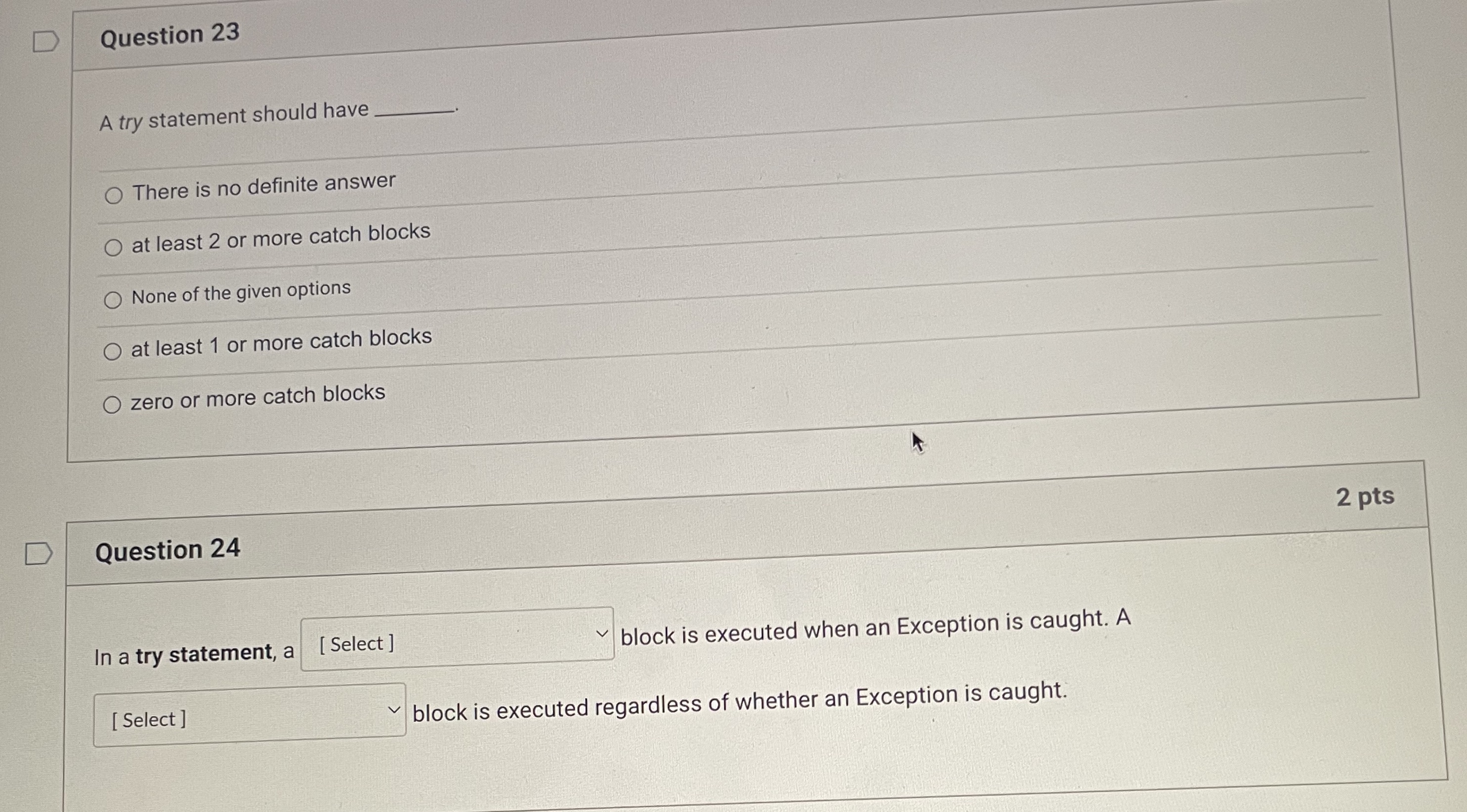 Solved A try statement should have There is no definite | Chegg.com