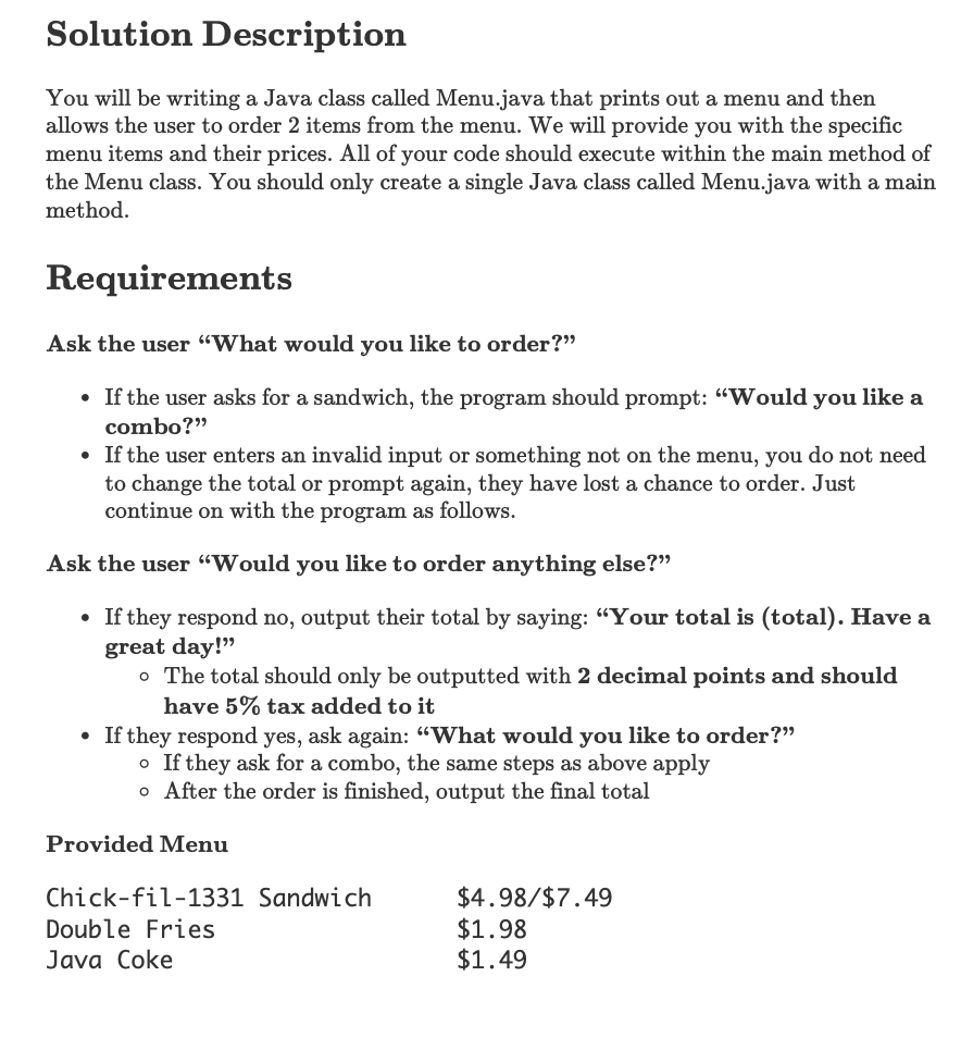 Solved Solution Description You will be writing a Java class | Chegg.com