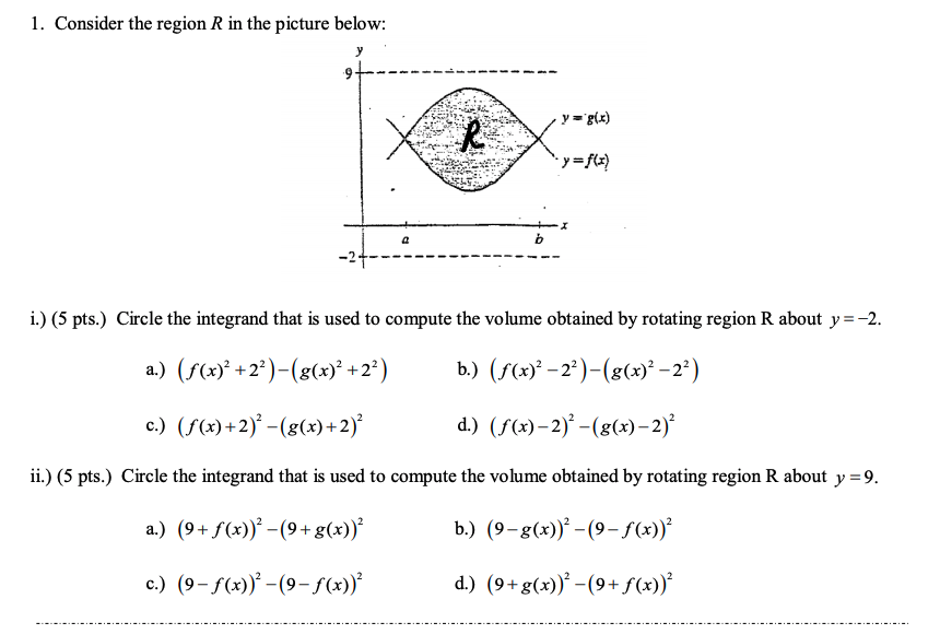 Solved 1 Consider The Region R In The Picture Below 9 Chegg Com