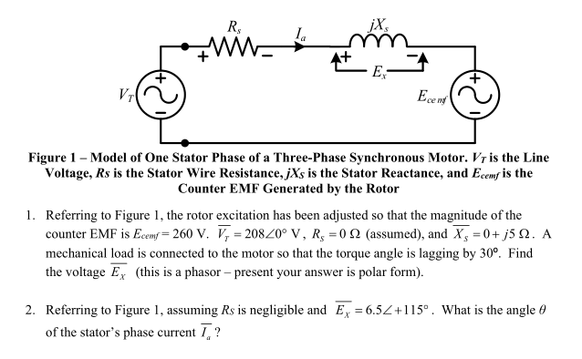 Solved Figure 1 - Model of One Stator Phase of a Three-Phase | Chegg.com