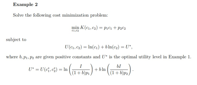 Example 2 Solve the following cost minimization | Chegg.com