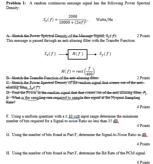 Solved Problem 1 A random continuous message signal has the | Chegg.com