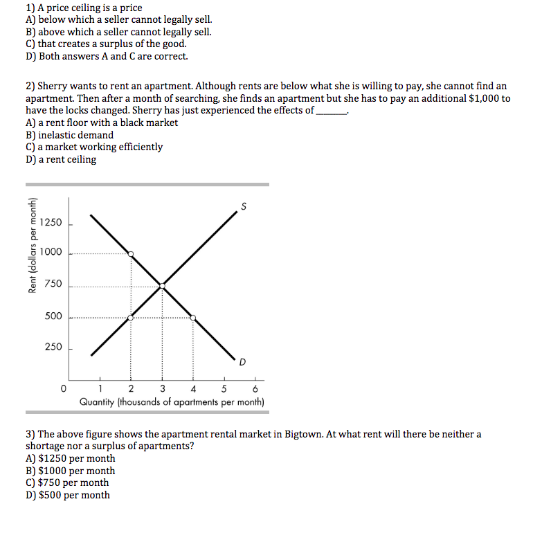 Solved 1) A Price Ceiling Is A Price A) Below Which A Sel