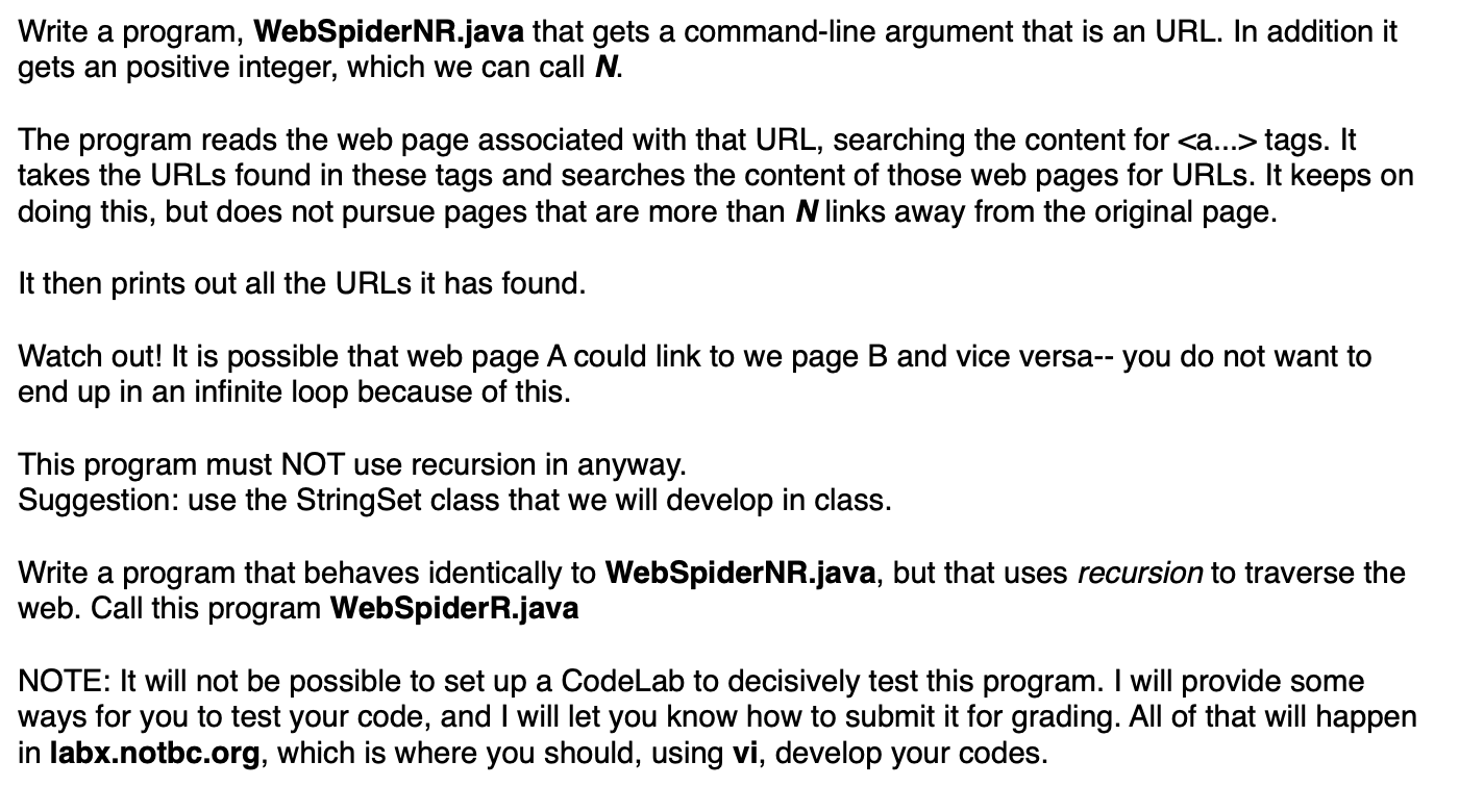 Solved Write a program, WebSpiderNR.java that gets a | Chegg.com