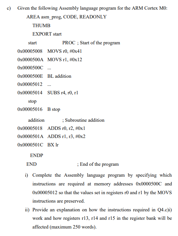 Solved c Given the following Assembly language program for