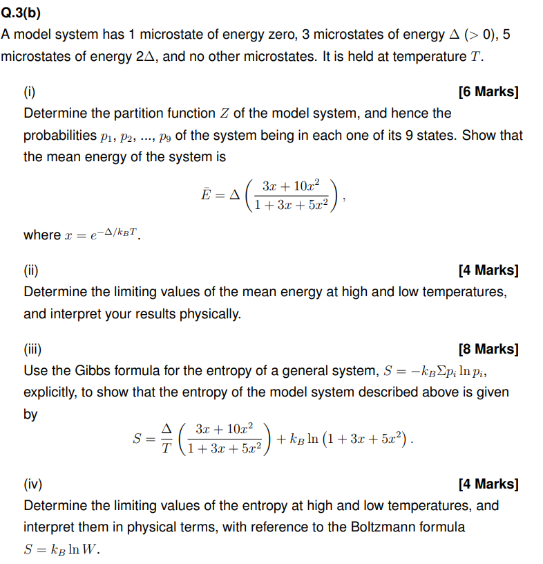 Solved Q.3(b) A Model System Has 1 Microstate Of Energy | Chegg.com