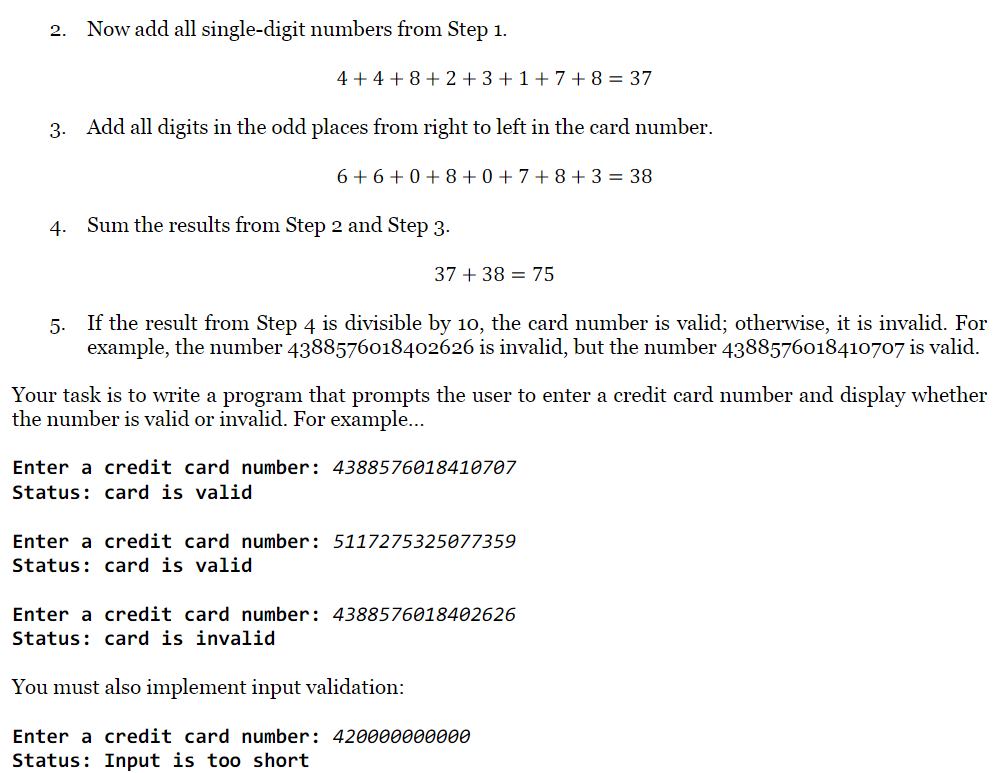 Solved Credit card numbers adhere to certain constraints. | Chegg.com
