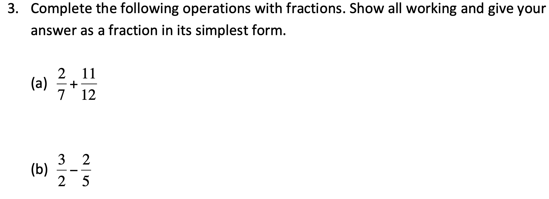Solved 3. Complete the following operations with fractions. | Chegg.com