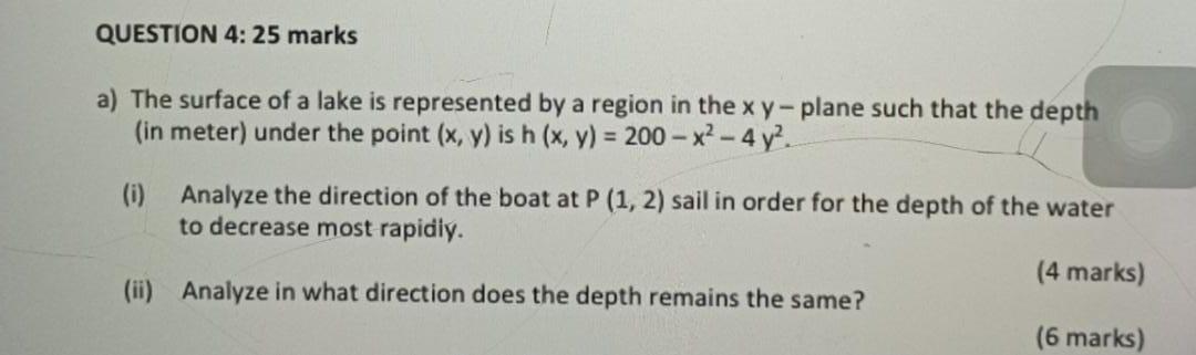 Solved QUESTION 4: 25 marks a) The surface of a lake is | Chegg.com