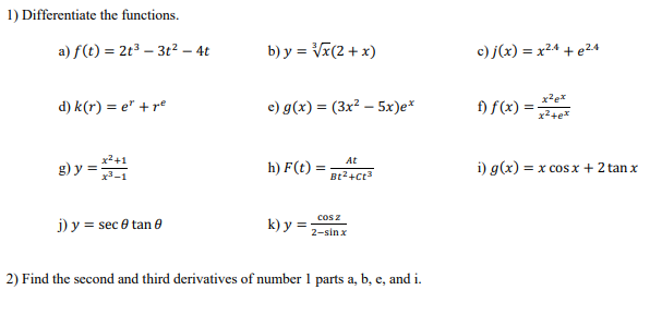 Solved 1 Differentiate The Functions A F T 2t3 3t Chegg Com
