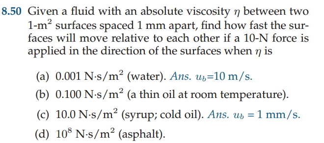 Solved 8.50 Given a fluid with an absolute viscosity n | Chegg.com
