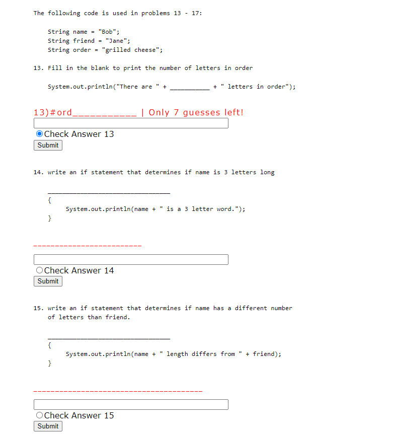 Solved The following code is used in problems 13 - 17: | Chegg.com