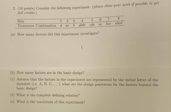 Solved 2. (10 points) Consider the following experiment. | Chegg.com