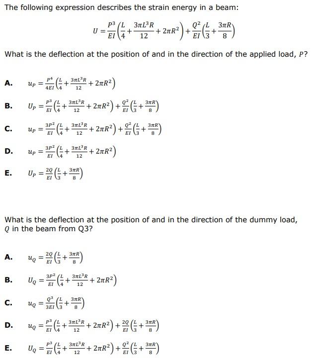 Solved The Following Expression Describes The Strain Energy | Chegg.com