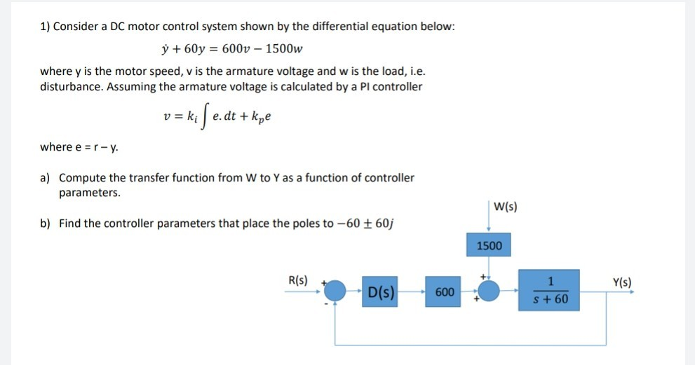Solved 1) Consider a DC motor control system shown by the | Chegg.com