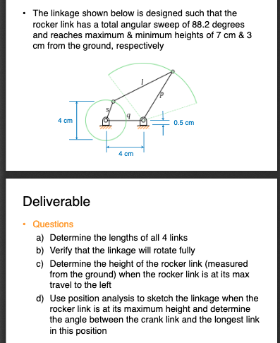 Solved • The linkage shown below is designed such that the | Chegg.com