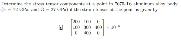 Solved Determine the stress tensor components at a point in | Chegg.com
