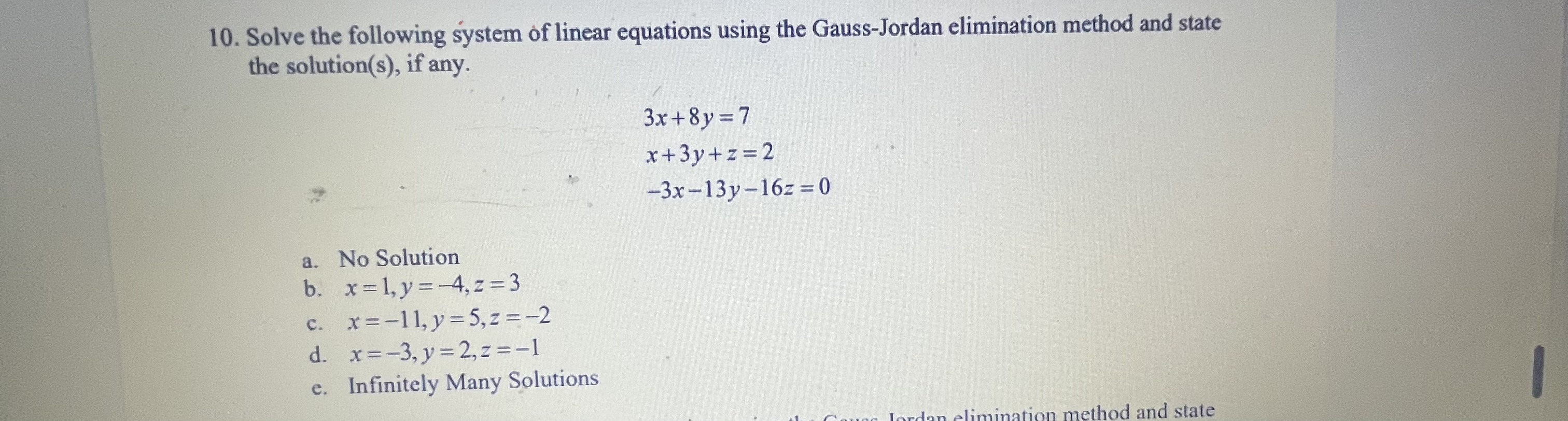 Solved 0. Solve The Following System Of Linear Equations | Chegg.com