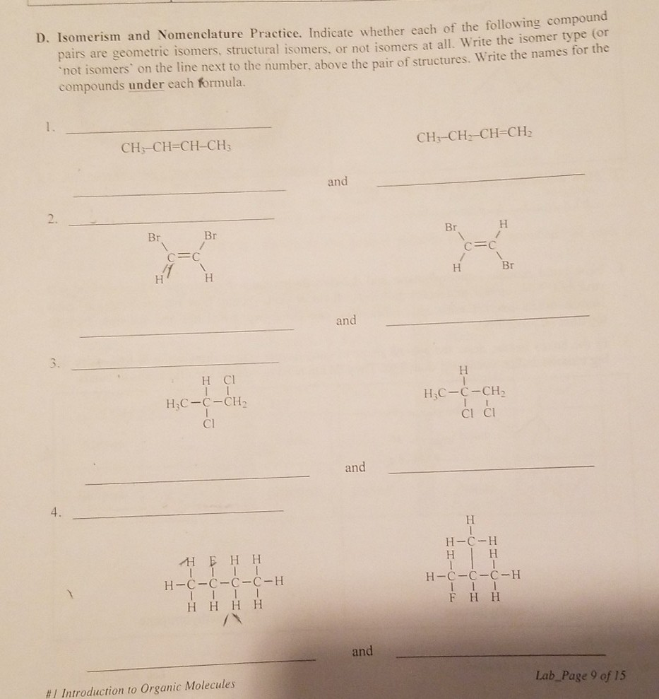 Solved D. Isomerism and Nomenclature Practice. Indicate | Chegg.com