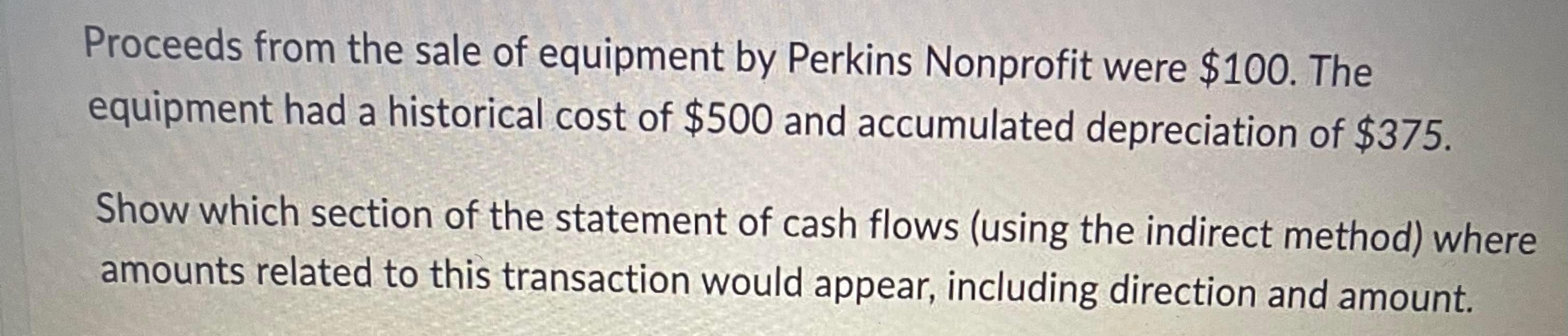 Solved Proceeds from the sale of equipment by Perkins | Chegg.com