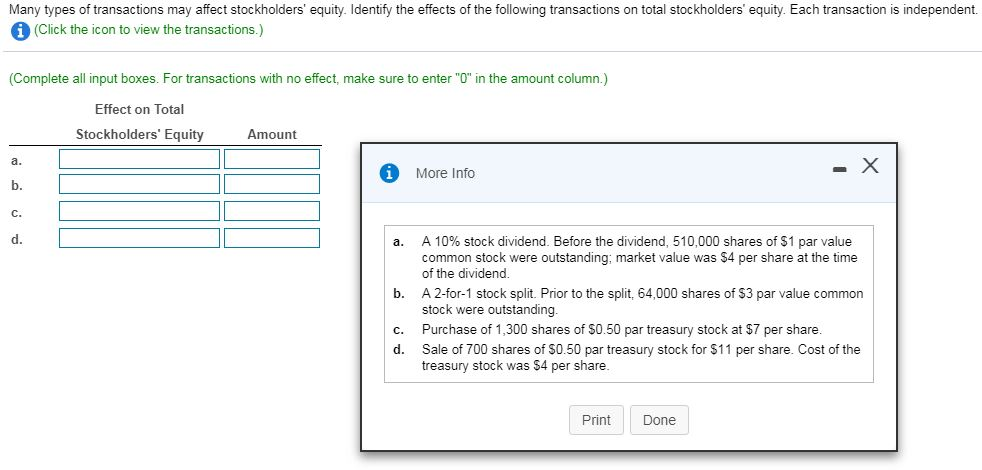 Solved Many types of transactions may affect stockholders | Chegg.com