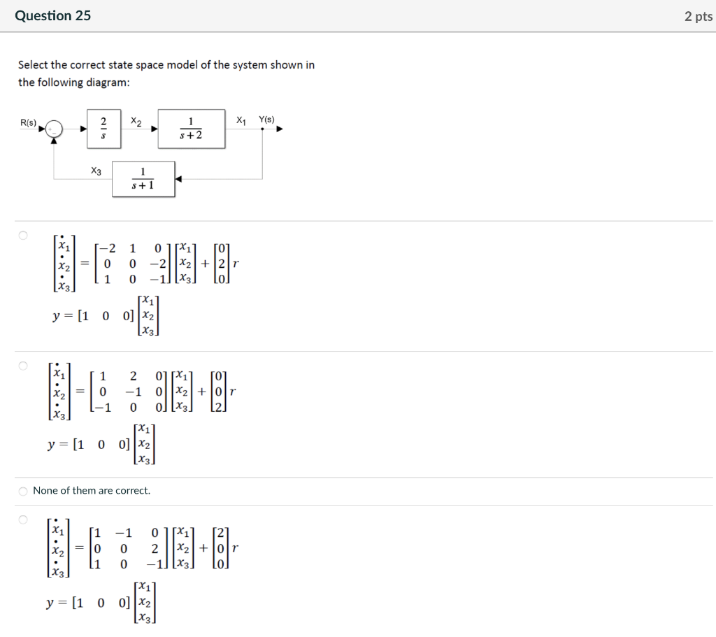 Solved Select the correct state space model of the system | Chegg.com