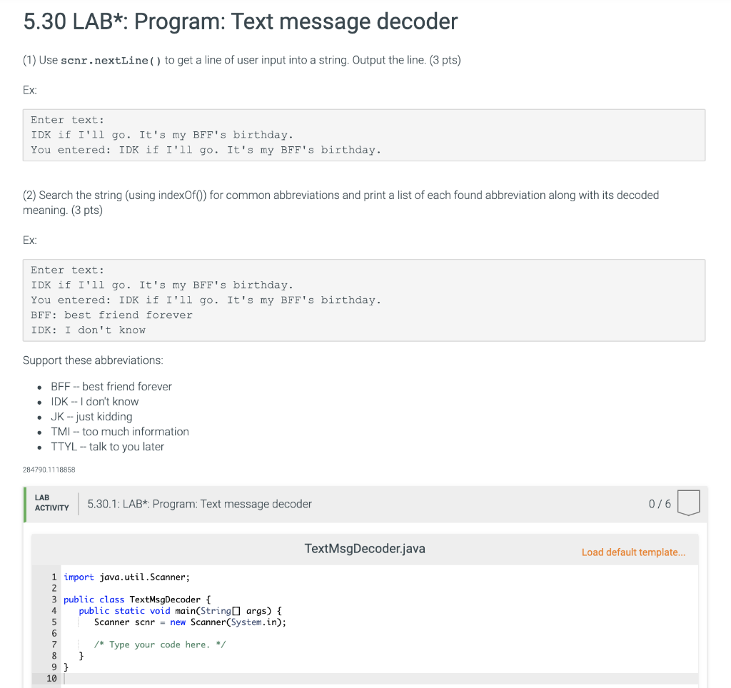 Solved 5 30 Lab Program Text Message Decoder 1 Use S Chegg Com