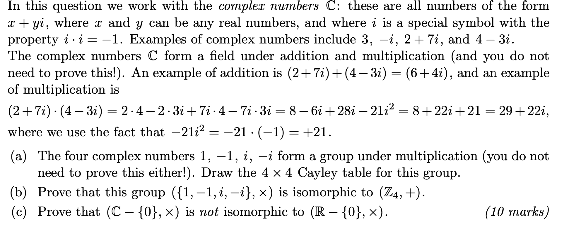 Solved In this question we work with the complex numbers C: | Chegg.com