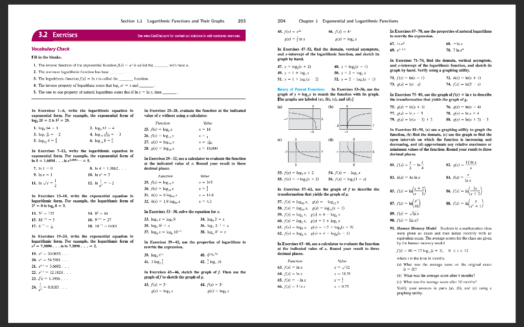 Section 3 2 Logarithmic Functions And Their Graphs Chegg 