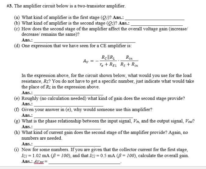 Solved The amplifier circuit below is a | Chegg.com