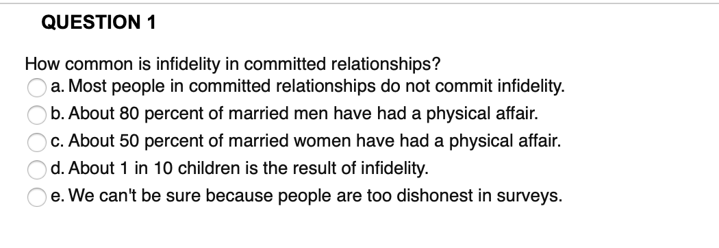 Solved QUESTION 1 O O O O O How Common Is Infidelity In | Chegg.com