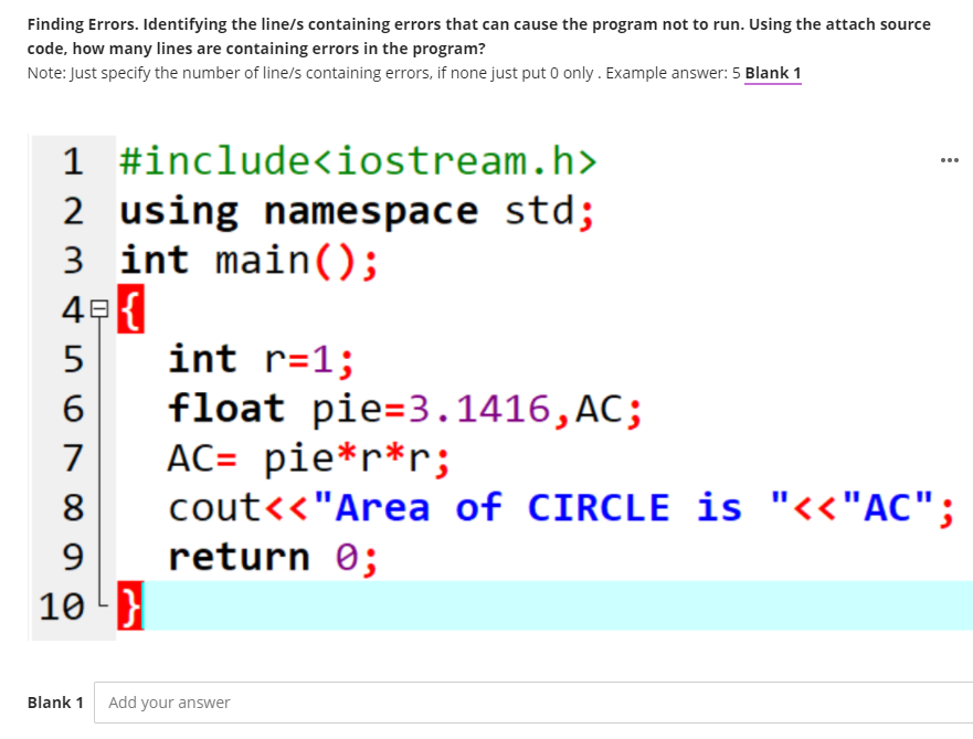 Solved Finding Errors. Identifying the line/s containing | Chegg.com
