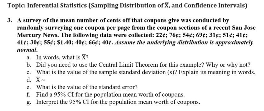 Solved Topic: Inferential Statistics (Sampling Distribution | Chegg.com