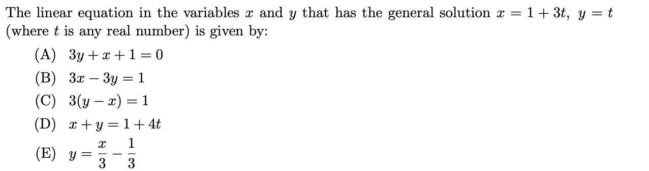 Solved The linear equation in the variables x and y that has | Chegg.com