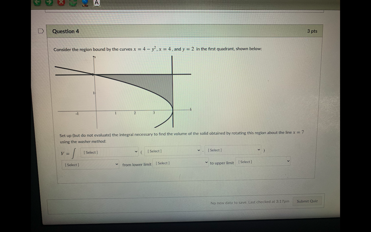 Solved A Question 4 3 pts Consider the region bound by the | Chegg.com