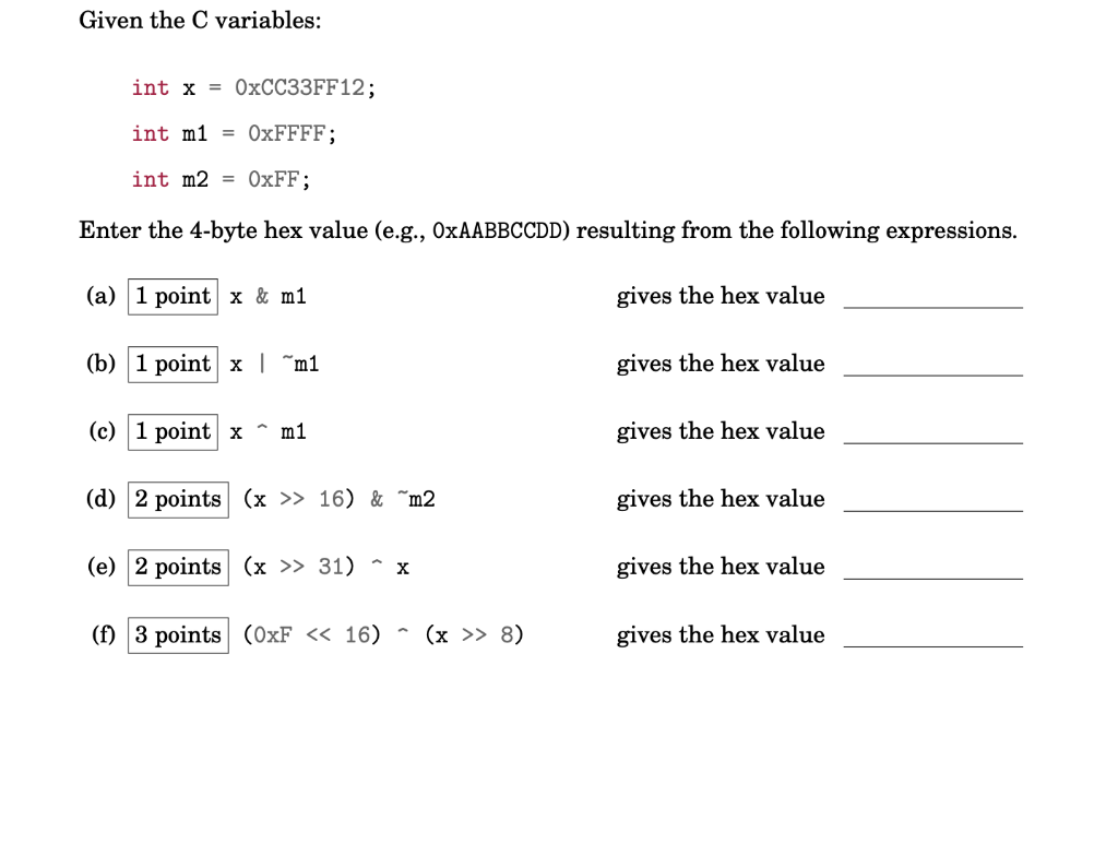 4 Byte Hex Value