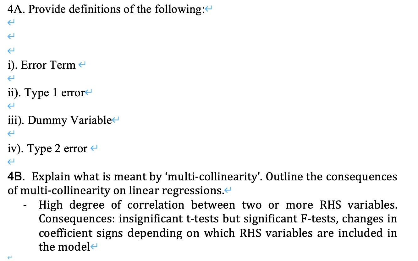 Solved 4A. Provide definitions of the following: i). Error | Chegg.com