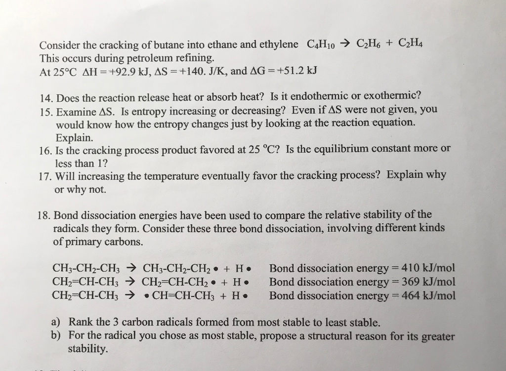 Solved Consider the cracking of butane into ethane and Chegg