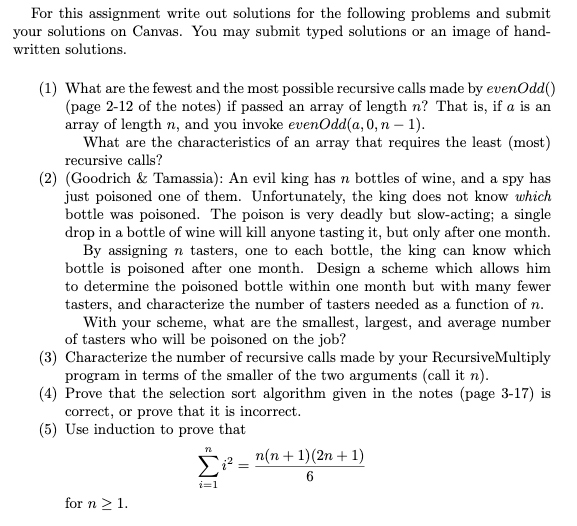 Solved For this assignment write out solutions for the | Chegg.com