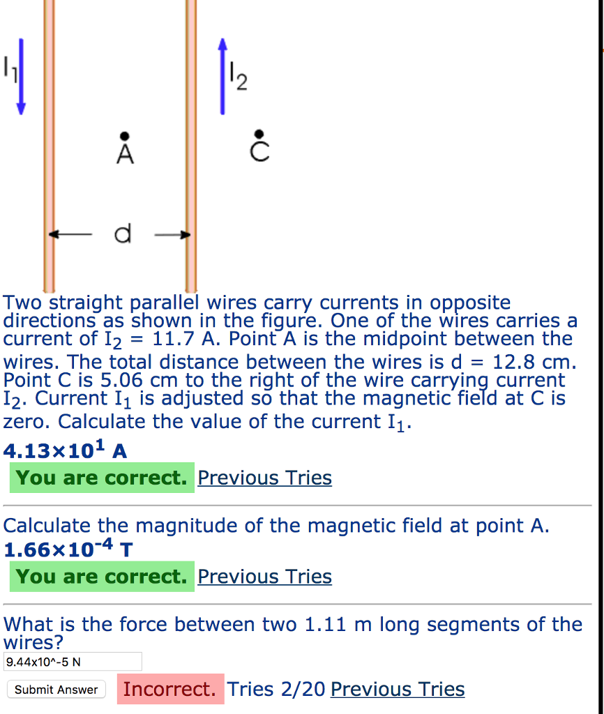 Solved 2 Two straight parallel wires carry currents in | Chegg.com