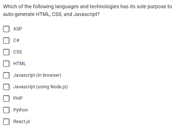 Solved Which of the following languages and technologies do | Chegg.com